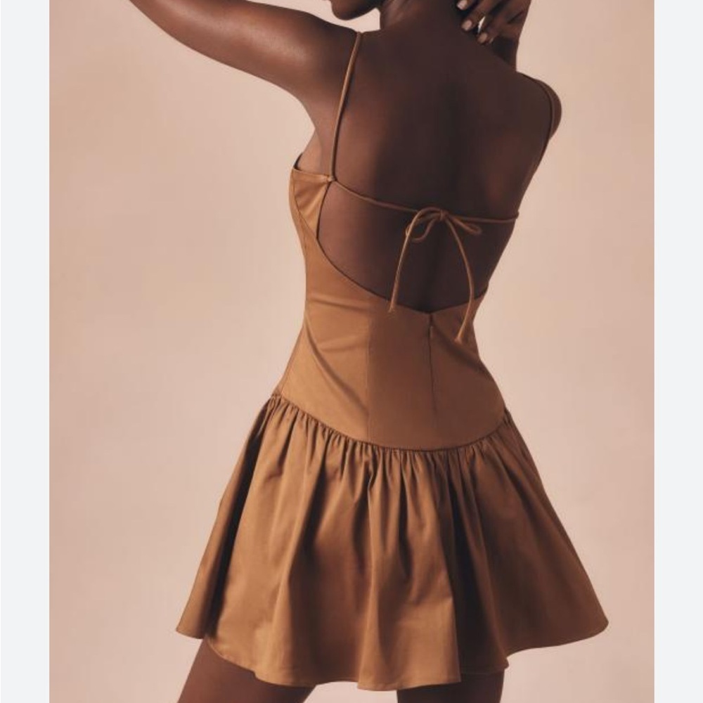 Anthropologie Maeve Drop Waist Mini Dress Brown Open Back Fit Flare Sz XS NEW
